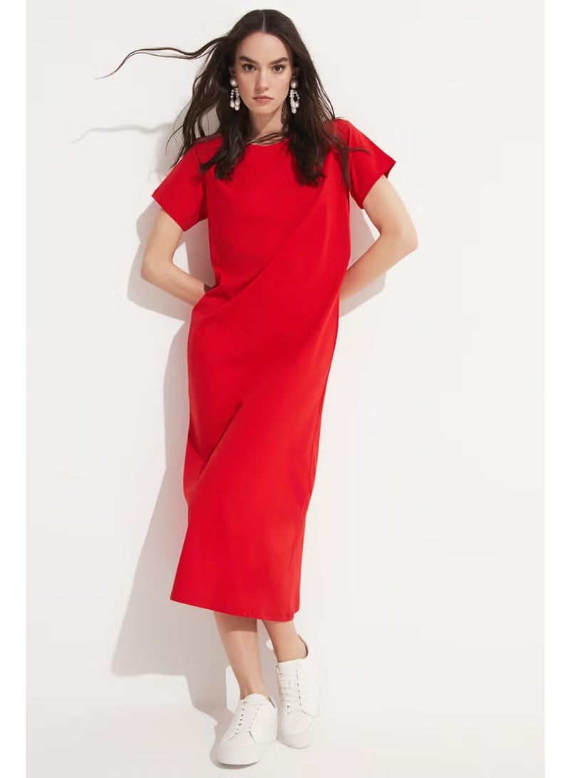 JUNE Red T-Shirt Dress - Image 2